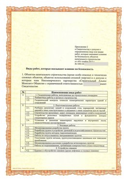 Приложение к свидетельству о допуске к определенному виду или видам работ Москва СРО в строительстве