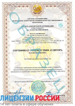 Образец сертификата соответствия аудитора №ST.RU.EXP.00014299-1 Москва Сертификат ISO 14001